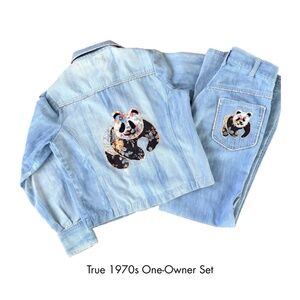 Vintage 70s RT Panda Denim Set Flare Jeans & Snap Jacket 27” Waist